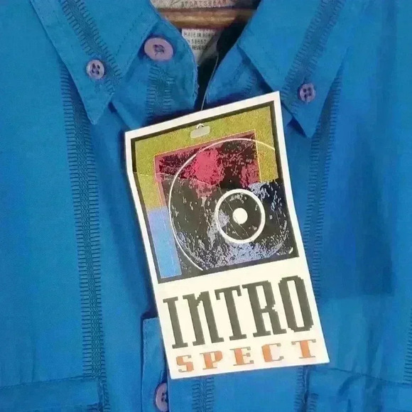 Vintage 90s NWT Introspect Blue Striped s/s Button Down Shirt NEW Deadstock XL - Picture 3 of 13